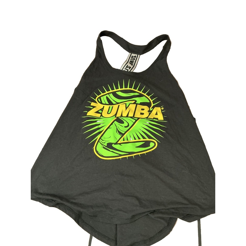 Zumba Wear Tank Top Women's L Black Neon Green Racerback Activewear Stretch